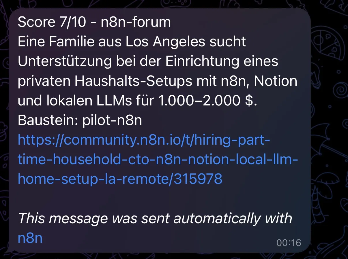 Telegram-Nachricht mit bewertetem Auftragsgesuch